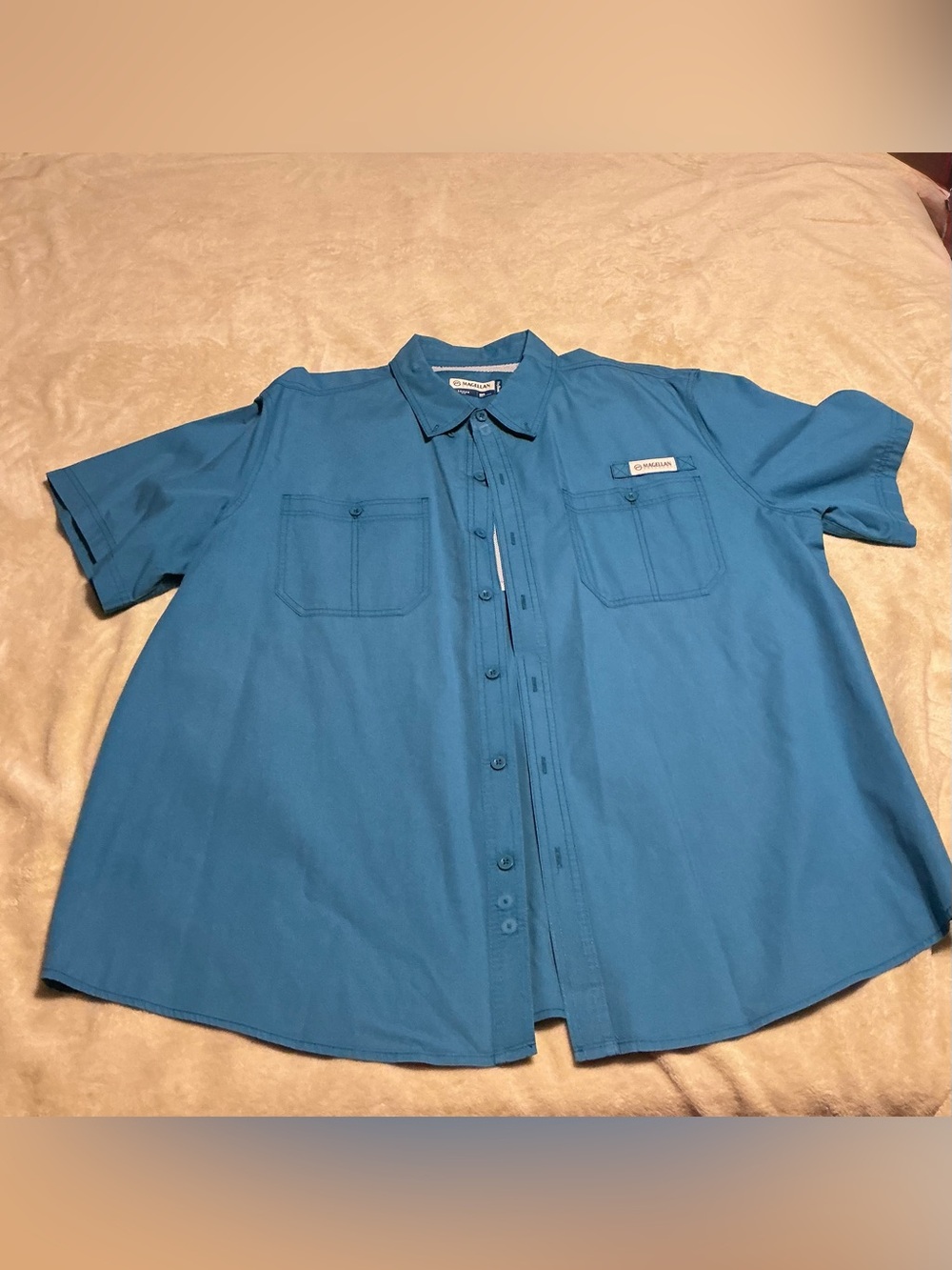 Magellan Outdoors Short-Sleeve Teal Button-Down Shirt